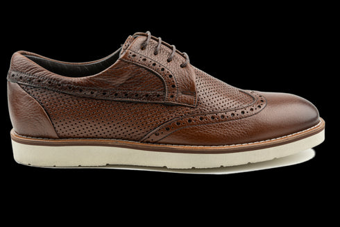 Hybrid Style Top Grain Leather Wingtip Brown Derby Shoes