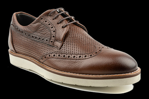Hybrid Style Top Grain Leather Wingtip Brown Derby Shoes