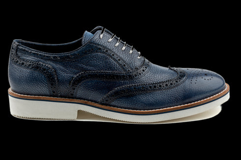 Full Grain Leather Navy Oxford Dress Sneakers for Men