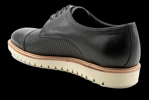 Cap Toe & Lug Sole Black Derby Sneakers for Men