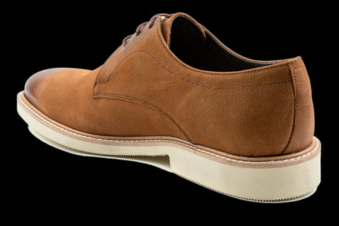 Tan Cap Toe Effect Nubuck Derby Shoes For Men