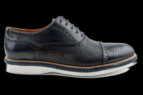 Navy Perforated Cap-Toe Summer Oxford Shoes for Men
