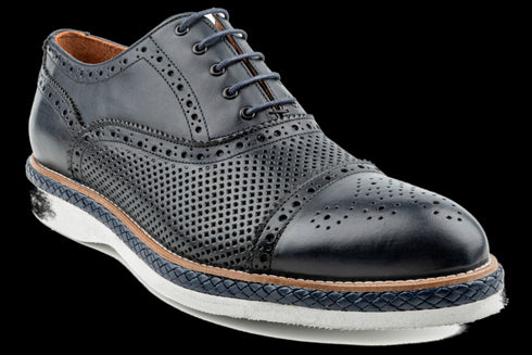 Navy Perforated Cap-Toe Summer Oxford Shoes for Men