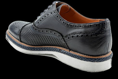 Navy Perforated Cap-Toe Summer Oxford Shoes for Men