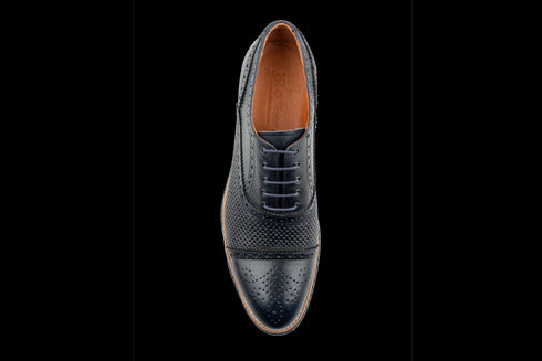 Navy Perforated Cap-Toe Summer Oxford Shoes for Men