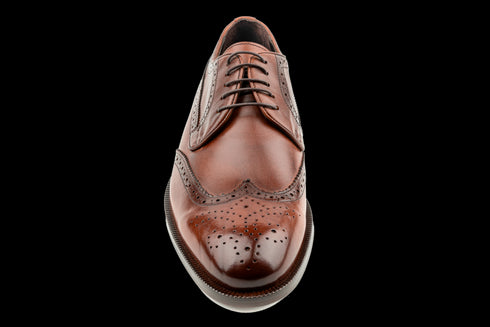 Braune Wingtip-Derby-Schuhe für Herren aus Vollnarbenleder