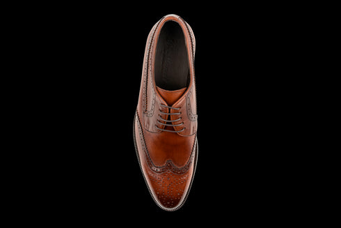 Braune Wingtip-Derby-Schuhe für Herren aus Vollnarbenleder