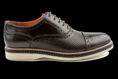 Brown Perforated Cap-Toe Summer Oxford Shoes for Men