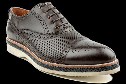 Brown Perforated Cap-Toe Summer Oxford Shoes for Men