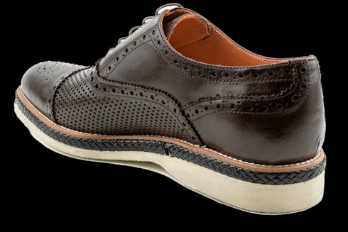 Brown Perforated Cap-Toe Summer Oxford Shoes for Men