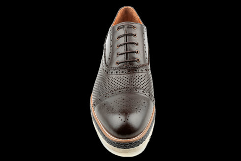 Brown Perforated Cap-Toe Summer Oxford Shoes for Men