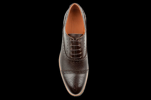 Brown Perforated Cap-Toe Summer Oxford Shoes for Men
