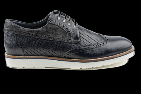 Hybrid Style Top Grain Leather Wingtip Navy Derby Shoes