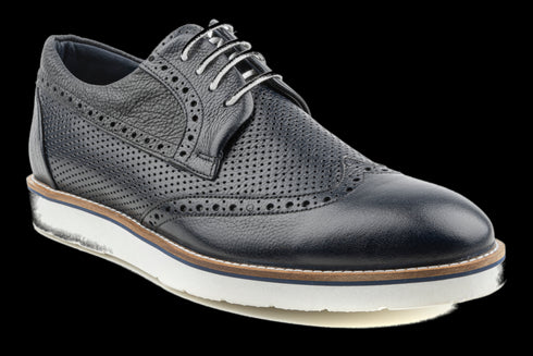 Hybrid Style Top Grain Leather Wingtip Navy Derby Shoes
