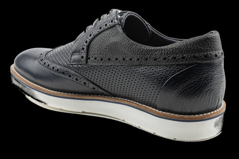 Hybrid Style Top Grain Leather Wingtip Navy Derby Shoes