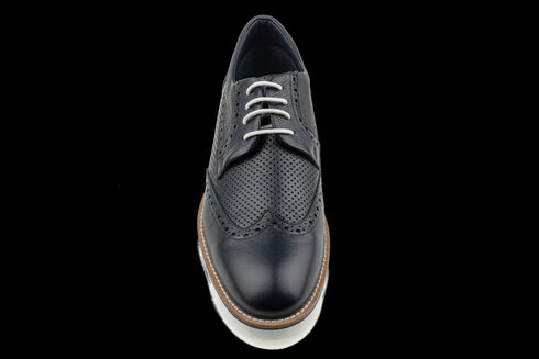 Hybrid Style Top Grain Leather Wingtip Navy Derby Shoes