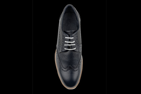 Hybrid Style Top Grain Leather Wingtip Navy Derby Shoes