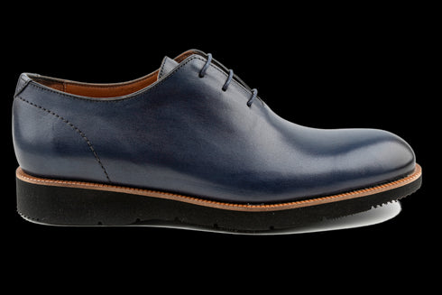 Marineblaue Oxford-Schuhe aus Wholecut-Crust-Leder für Herren