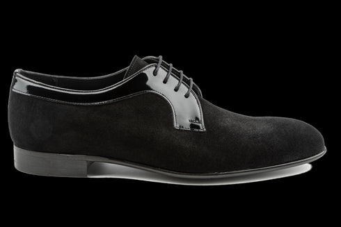 Men's Suede Derby Lace-Ups with Shiny Patent Leather Details