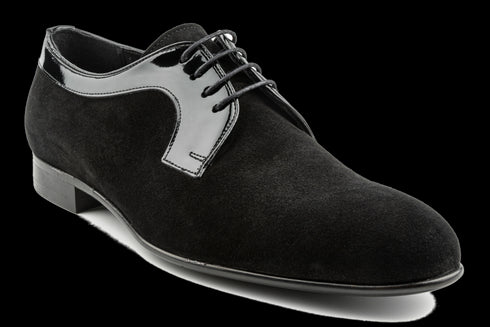 Men's Suede Derby Lace-Ups with Shiny Patent Leather Details