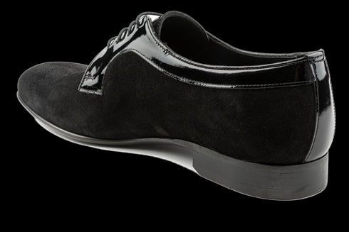 Men's Suede Derby Lace-Ups with Shiny Patent Leather Details