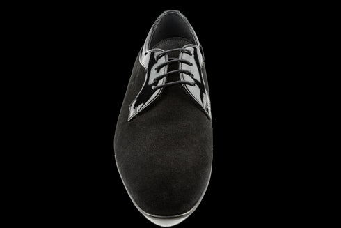 Men's Suede Derby Lace-Ups with Shiny Patent Leather Details