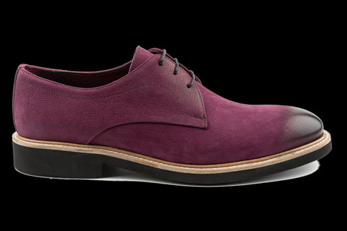 Burgundy Cap Toe Effect Nubuck Derby Shoes For Men