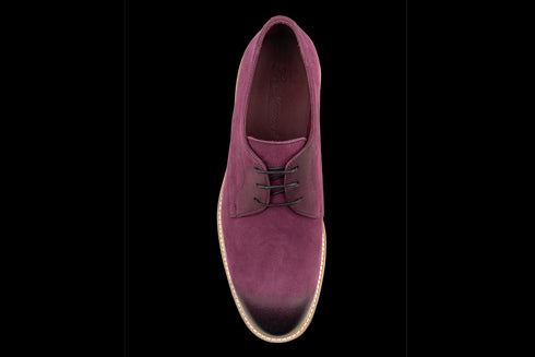 Burgundy Cap Toe Effect Nubuck Derby Shoes For Men