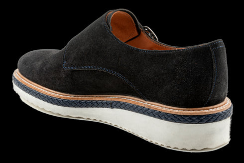 Navy Suede Double Monk Strap Hybrid Dress Shoes