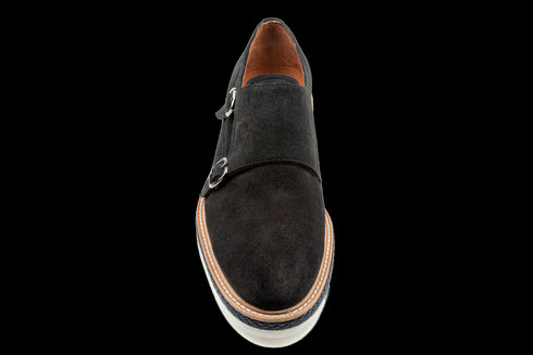 Navy Suede Double Monk Strap Hybrid Dress Shoes