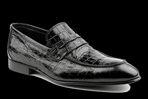 Mokassin-Zehe, Krokomuster, Penny-Loafer aus schwarzem Leder für Herren