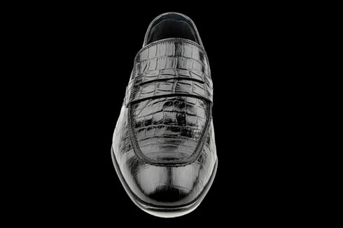 Mokassin-Zehe, Krokomuster, Penny-Loafer aus schwarzem Leder für Herren