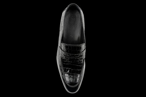 Mokassin-Zehe, Krokomuster, Penny-Loafer aus schwarzem Leder für Herren