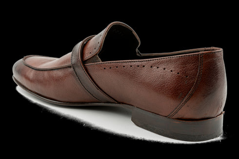 Premium Calfskin Leather Apron-Toe Brown Loafers for Men