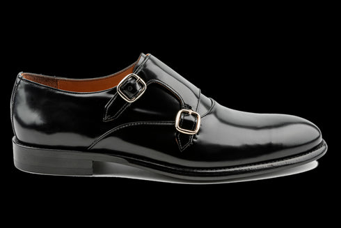 Patent Leather Black Double Monk Strap Shoes for Men