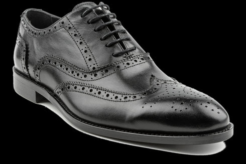 Crust Leather Classic Black Oxford Brogues for Men