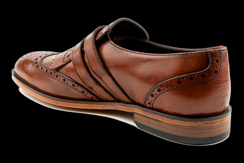 Double Monk, Full Brogue & Fringe Detailed Tan Dress Shoes for Men