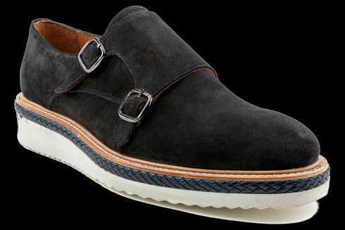 Navy Suede Double Monk Strap Hybrid Dress Shoes