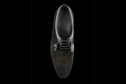 Men's Suede Derby Lace-Ups with Shiny Patent Leather Details